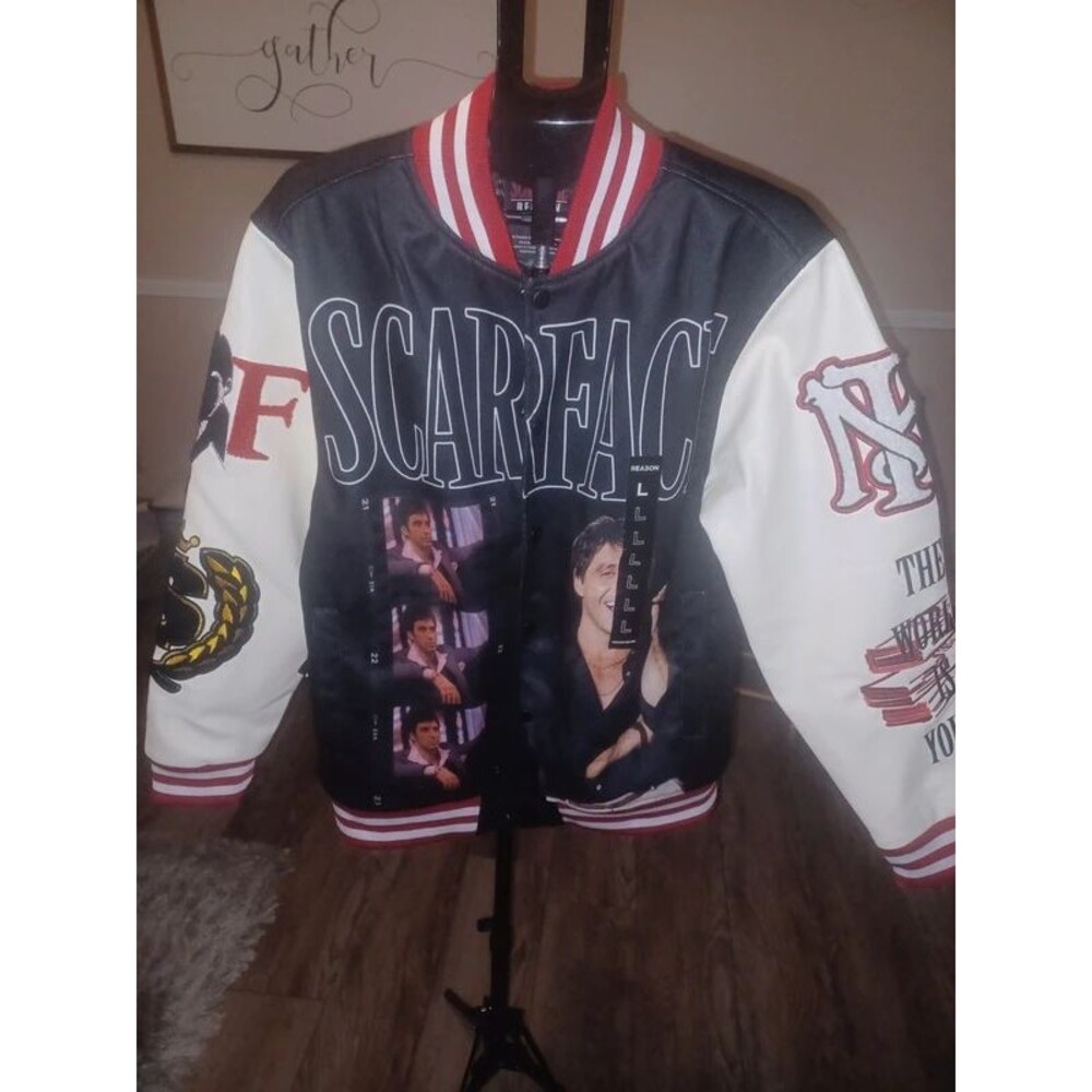 NWT Large Reason Clothing x Scarface Power PU Sleeves Varsity Jacket